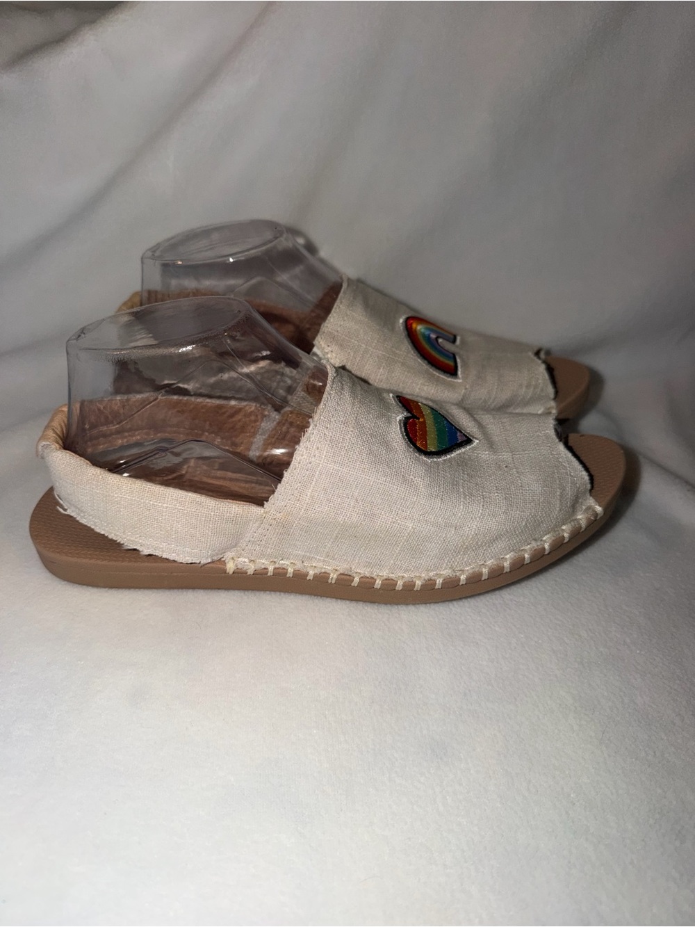 Reef Escape Sling sandals natural fiber color embroidered rainbow & heart Size 8 - Picture 3 of 10